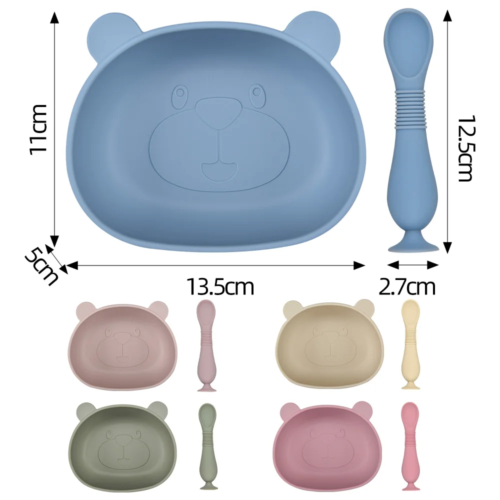 BPA Free Silicone Panda Dishes for Baby 2Pcs/1Set Silicone Baby Feeding Bowl Tableware Waterproof Spoon Non-Slip Crockery Bowl