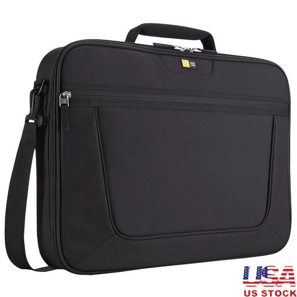 

17.3 Inch Laptop Clamshell Briefcase Padded Compartment Document Slip Pocket Adjustable Strap Neoprene Handles Black Polyester