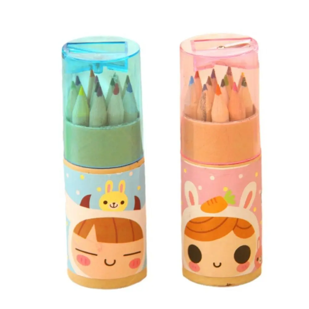 

12pcs 12 Colors Cartoon Painting Pencil Set Colored Pencils Hand-Painted School Office Supplies with Pencil Sharpener Painting