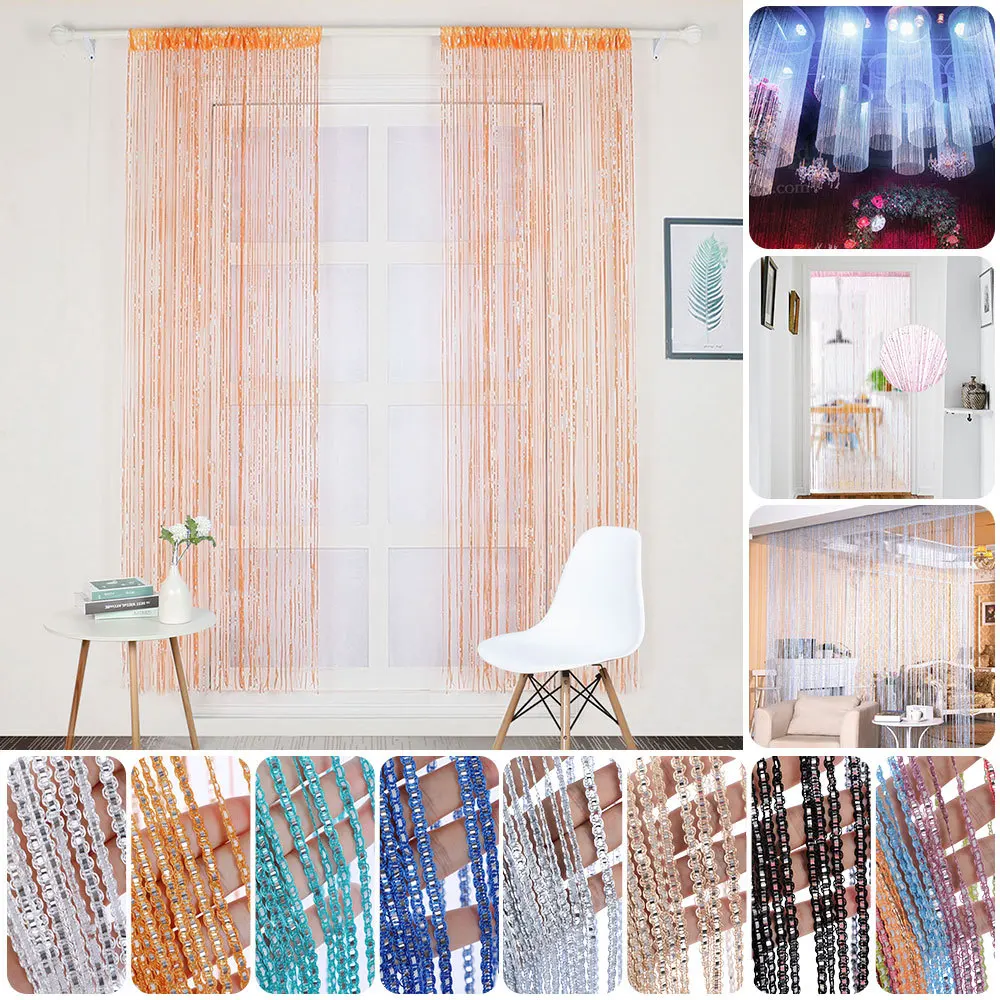 1mx2m Crystal Flash Line Shiny Tassel String Door Curtain Wire Window Room Divider for Home Home Decoration Cortinas De Ventana