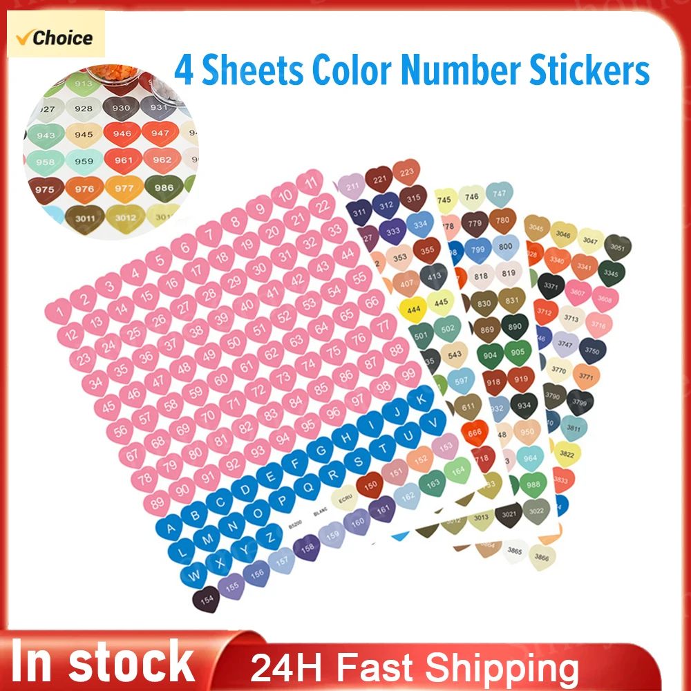 1 Set Diamond Painting Labels with Numbers DMC 447 DMC Diamond Painting Number Sticker Multi-Colors Heart-shaped for Adults Kids