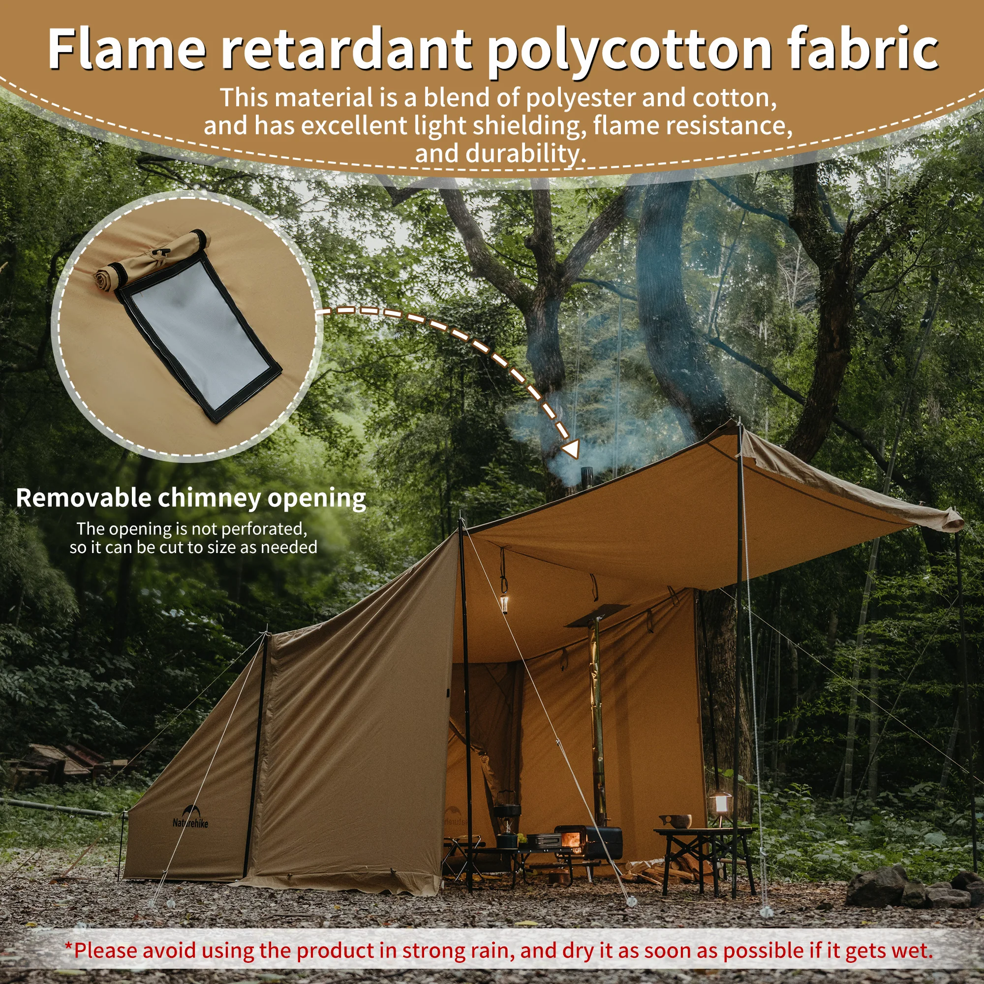 Naturehike TC Cotton Army Tent Outdoor Camping Hiking Survival Shelter Glamping Chimney Portable One Room One Hall 4 Season Tent