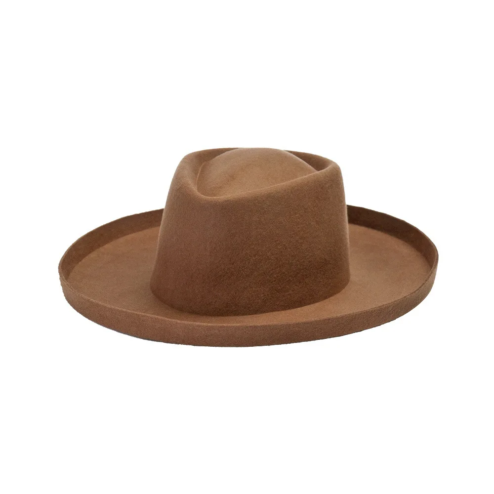 New Autumn Winter Style Delicate Woolen Curled Wide Brim Fedora Hat for Shopping, Stage, Travel, and Jazz Photography