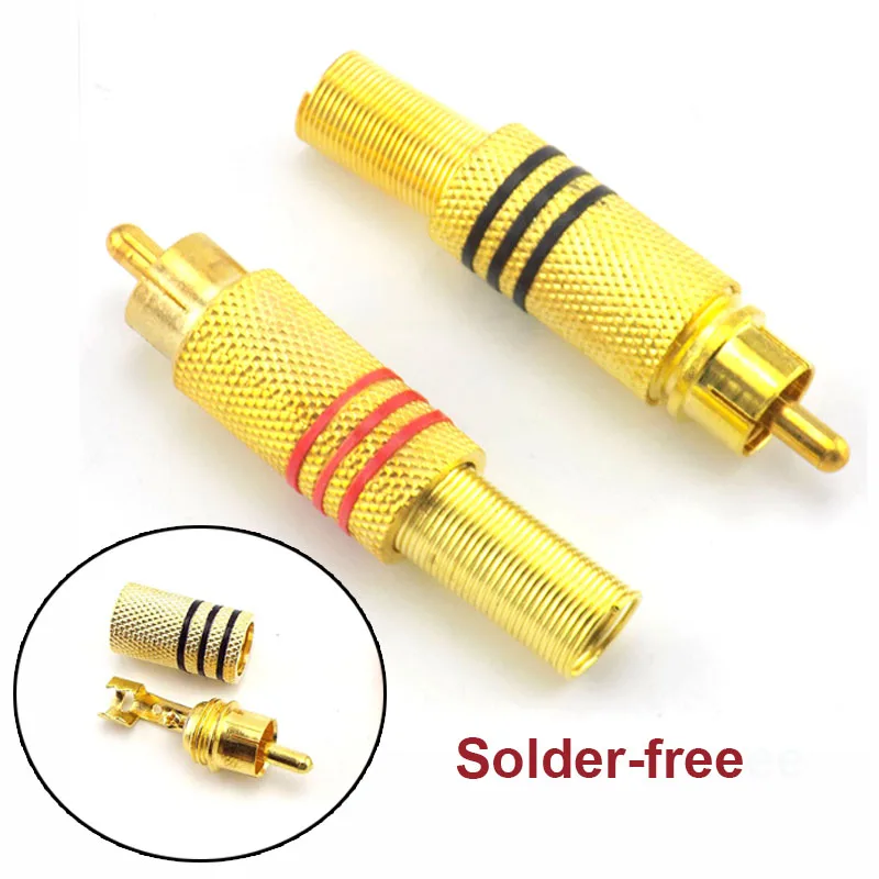 Gold Plated RCA Connector Plug Audio Male Connector Solder-free RCA Male to cabling u26