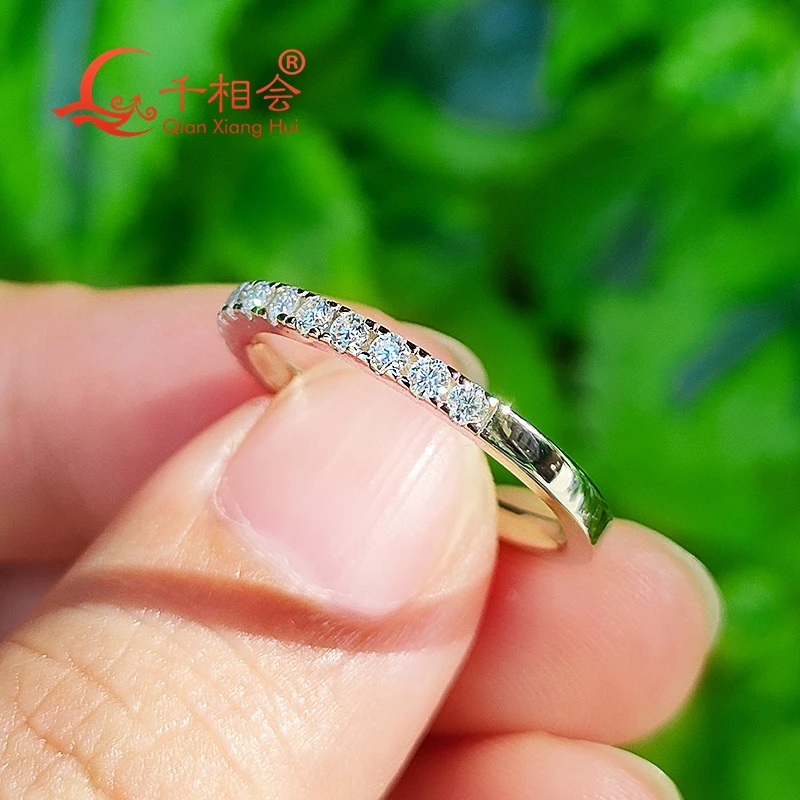 10k 14k 18k gold Platinum PT950 1.8mm half Eternity and half prime Ring Band HPHT lab Diamond Jewelry gift dating party women