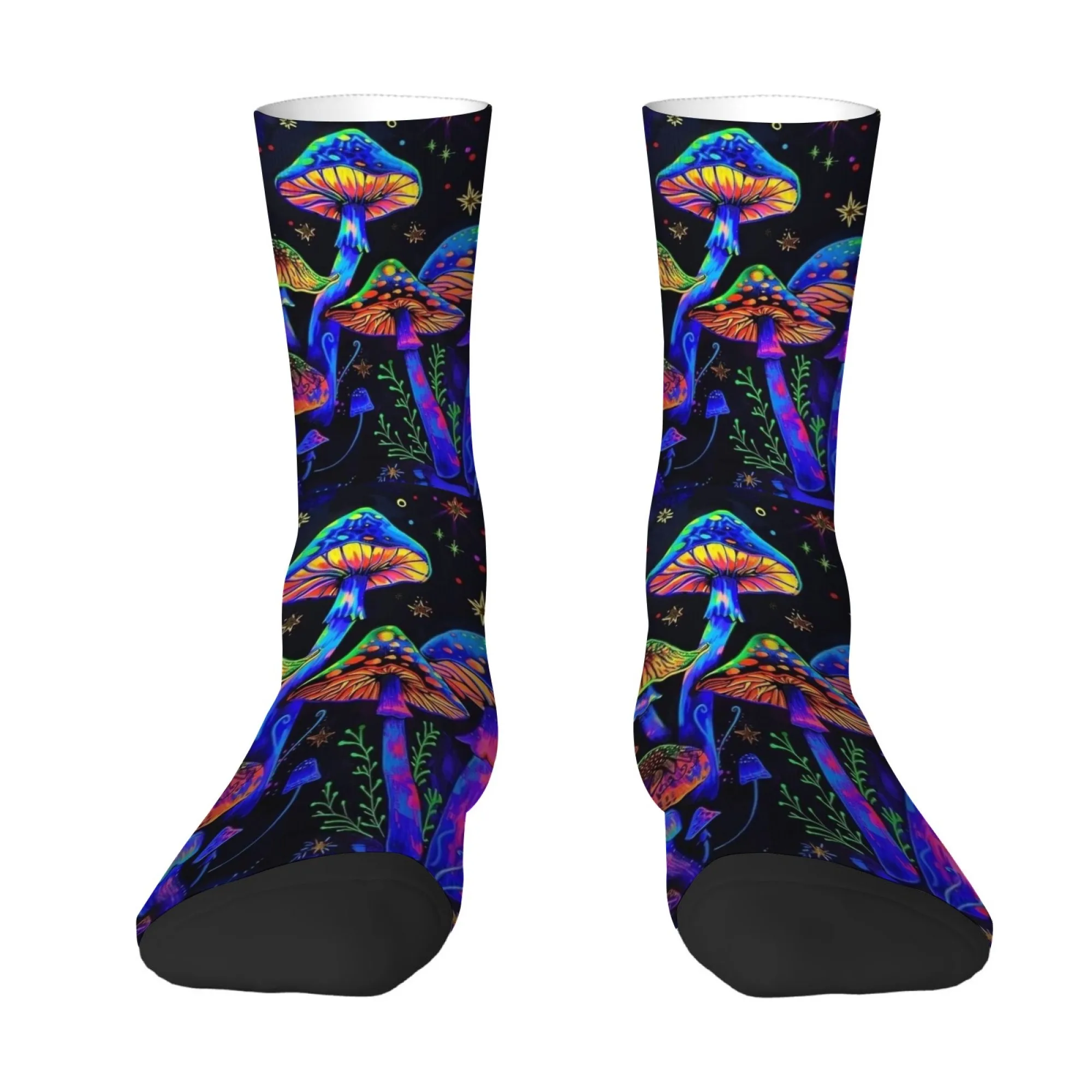 

Funny Fluorescent Gothic Mushroom Print Socks Soft Comfortable, and Breathable Socks Street Style Rebellious Skateboard Socks