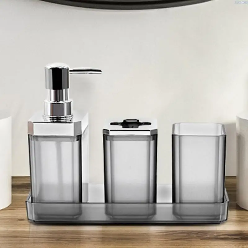23GA 5Piece Modern Bathroom Organization Solution User friendly Bathroom Accessories Set Soap Dispenser Toothbrush Holder Tray