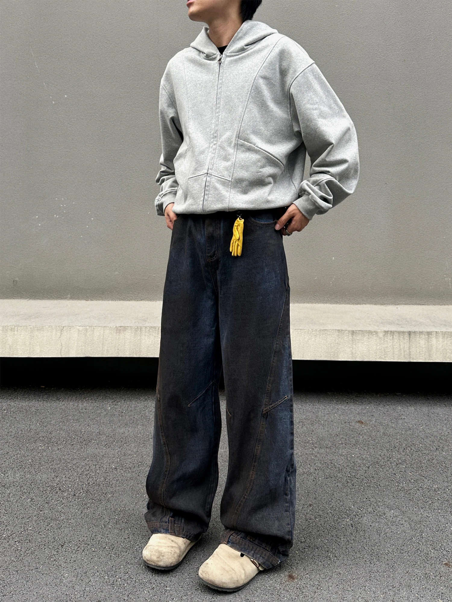 

Мужские джинсы в американском ретро-стиле, с эффектом потертости и окрашивания, износостойкие, водонепроницаемые, молодежные, повседневные, прямого кроя