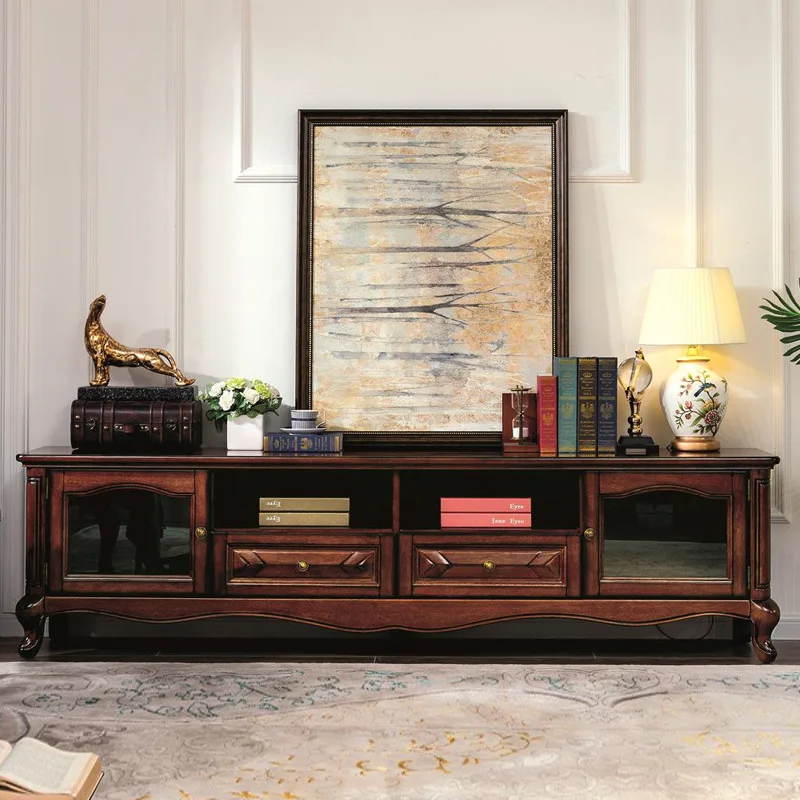 

Mahogany all solid wood American TV cabinet 2.1 meters living room storage cabinet retro floor cabinet T567
