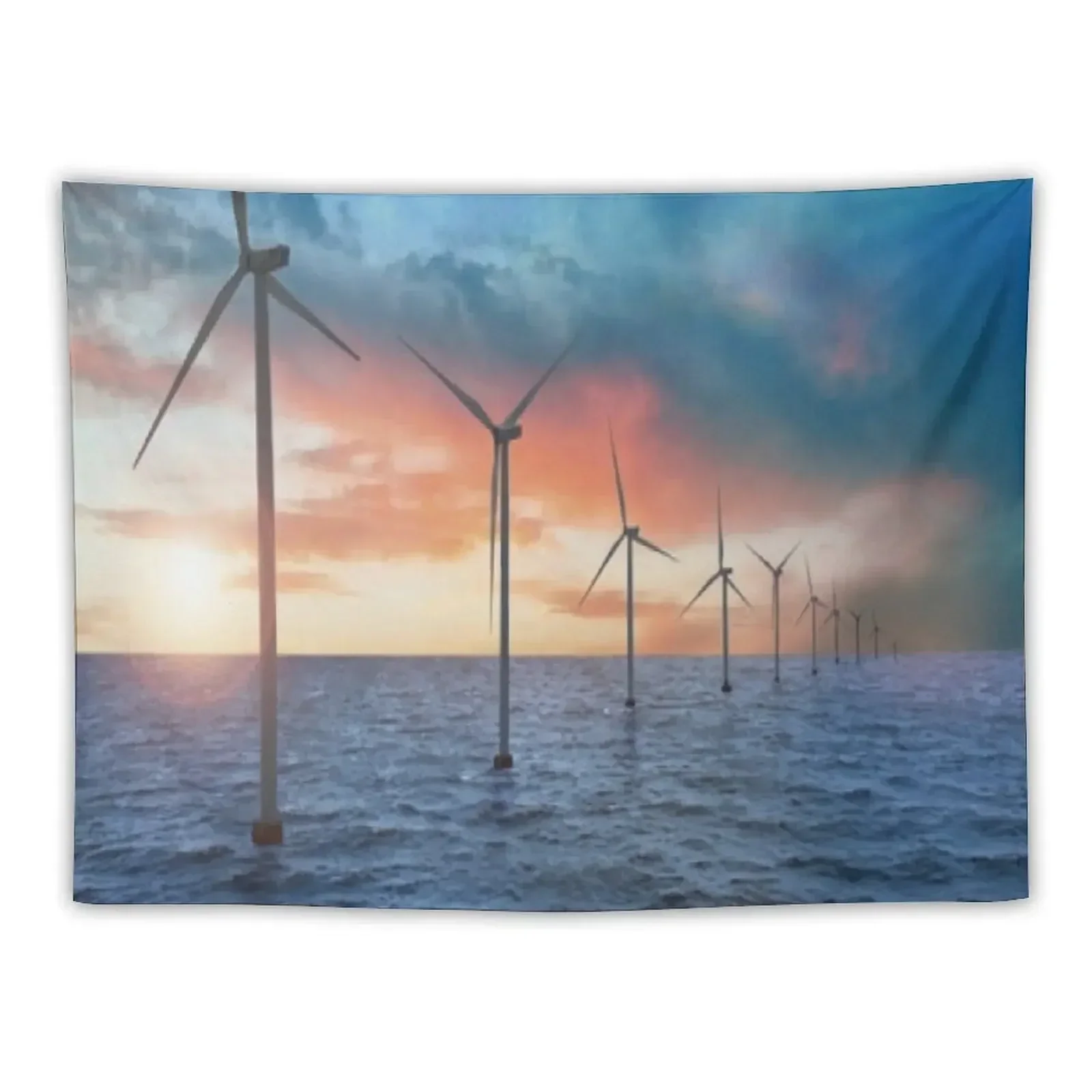 

Floating wind turbines installed in sea. Alternative energy source Tapestry Japanese Room Decor Wall Hanging Decor Tapestry