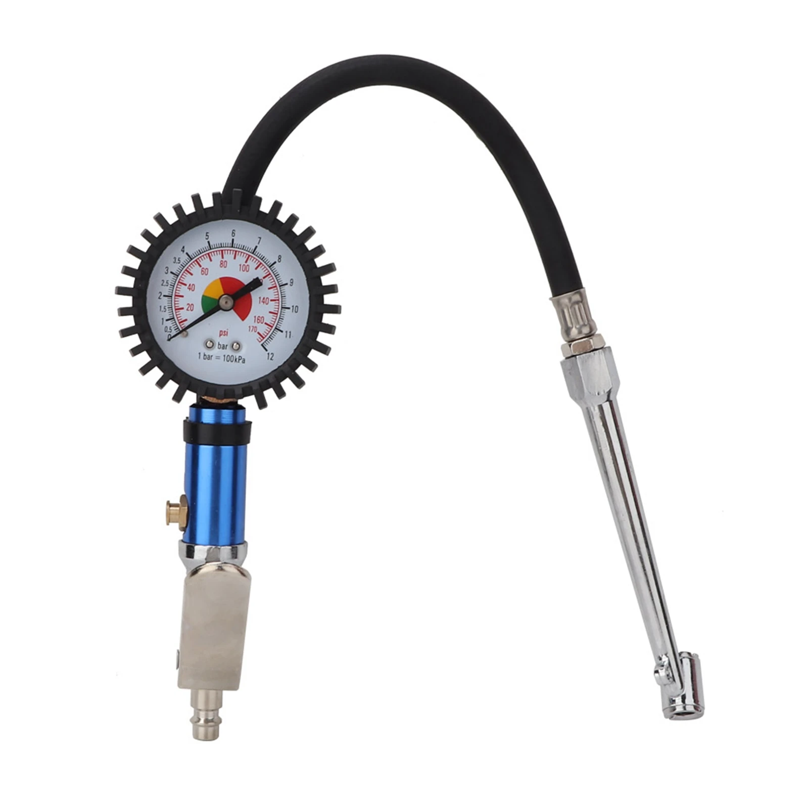 

12 Bar Tire Pressure Gun with Air Pressure Gauge and Quick Air Connector Self Clamping Tire Inflator Alloy Tire Inflator Gauge