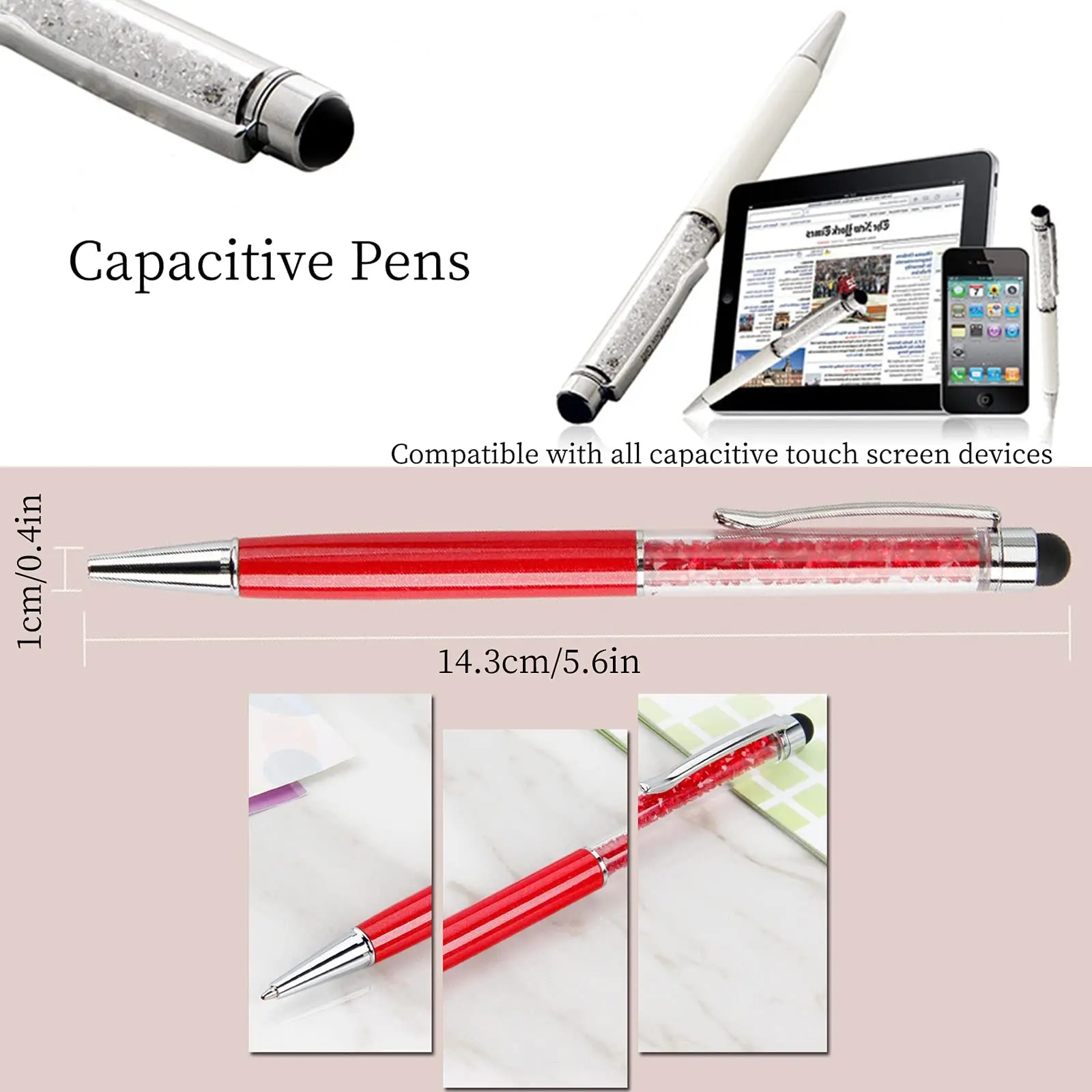 36pcs/lot Bling 2 in 1 Colorful Crystal Capacitive Touch Stylus BallPoint Pen For iPad For iPhone For Samsung For Android phone