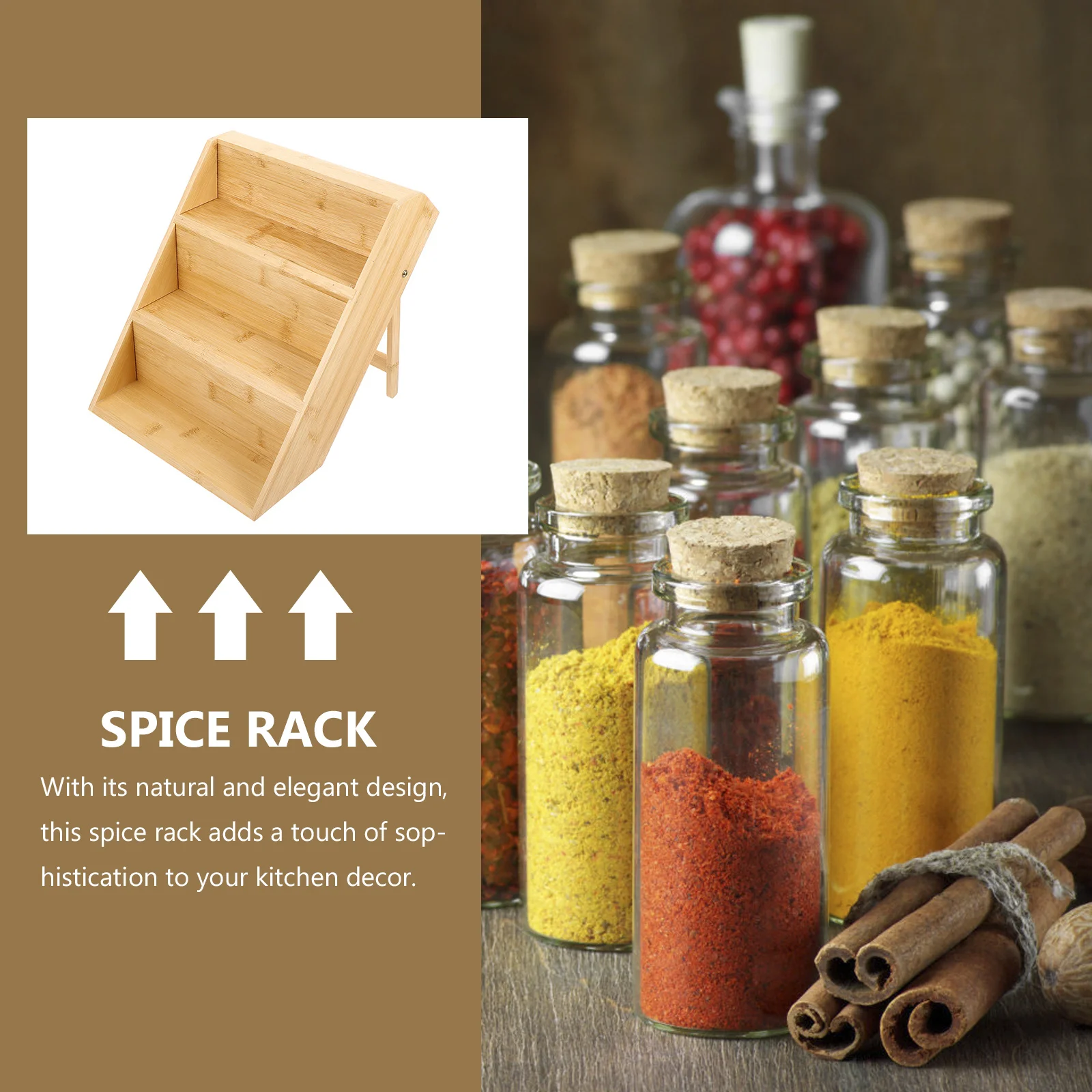 

3-Tier Bamboo Spice Rack Kitchen Storage Rack Multi-Function Seasoning Organizer Countertop Spice Holder