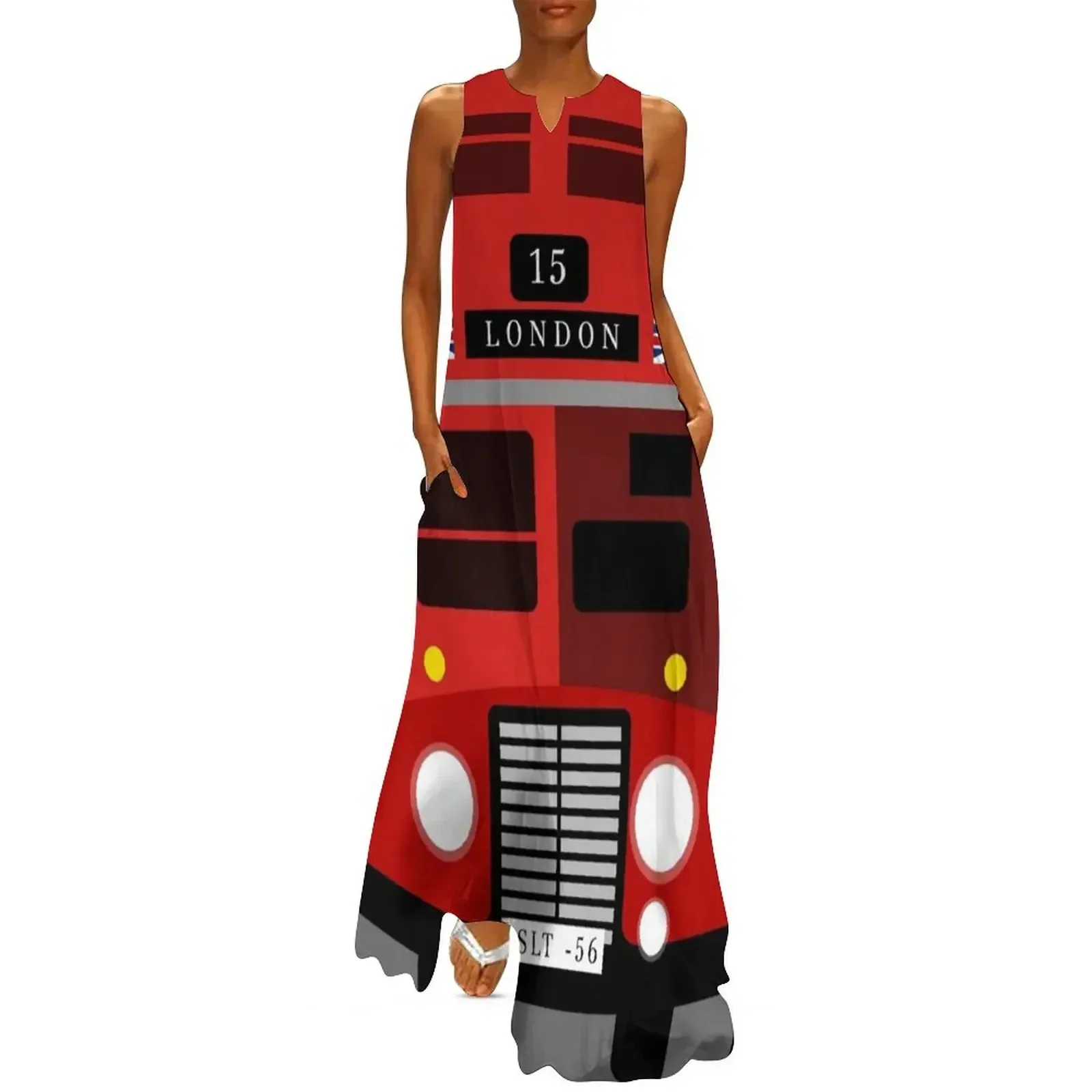 

England British Double Decker Bus Minimalist Long Dress Women's summer suit Elegant gown Dress
