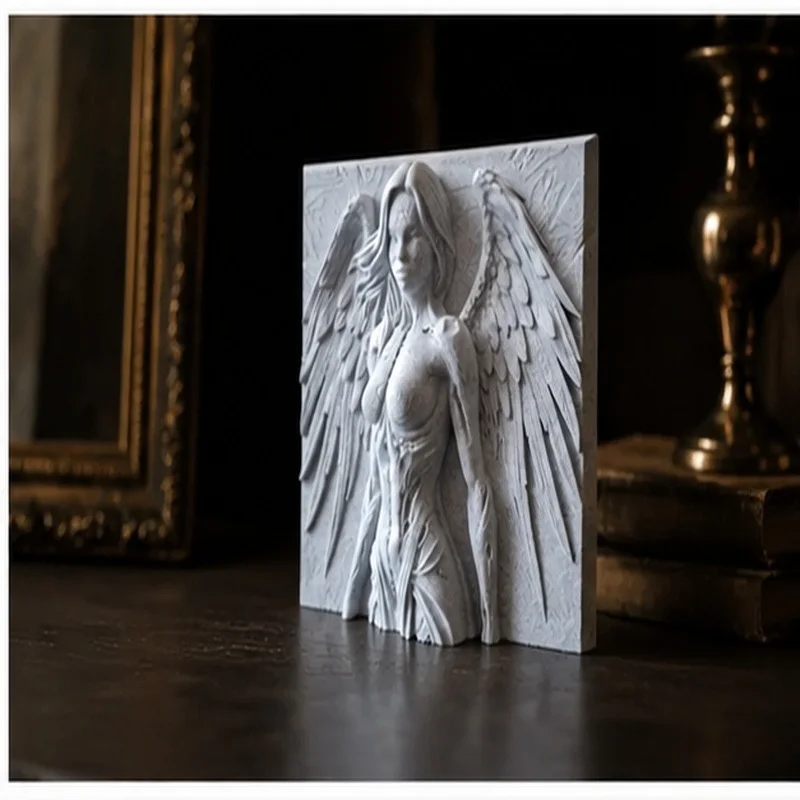 Winged Female Bust Relief Texture Angel Style Carved Sculpture Classical Tabletop Wall Vintage Home Art Decor Ornament Gift - view 3