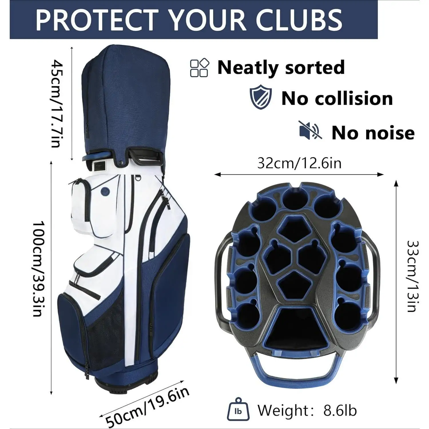 Golf Cart Bag T-Lock 14 Way Full-Length Divider Top Fixed Slots Clubs Organized Premium Oxford Cloth Golf Bag for Men Women Blac
