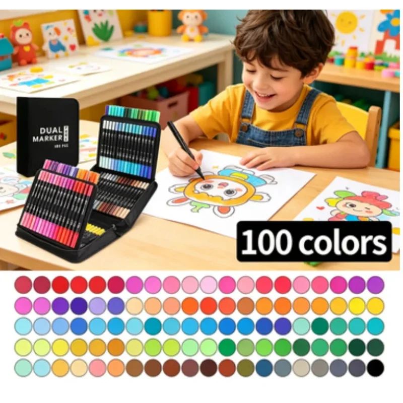 

Акварельные маркеры с двойным наконечником-кистью, 48, 60, 72, 100, 120 цветов, для рисования, скетчинга, художественных работ, канцелярские принадлежности