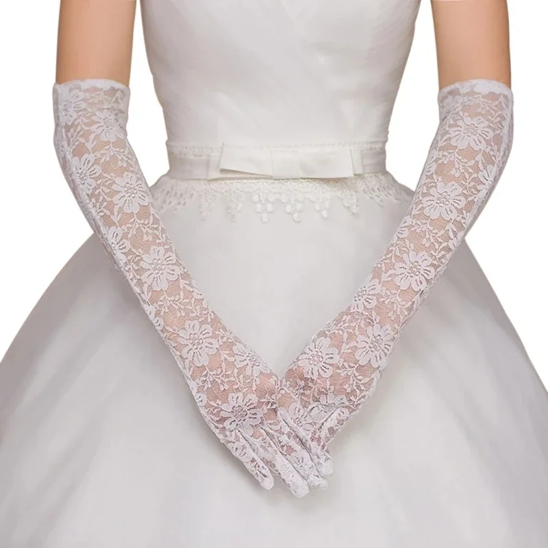 

Women Bridal Gloves Elbow Length Full Finger Lace Wedding Accessories Prom Party