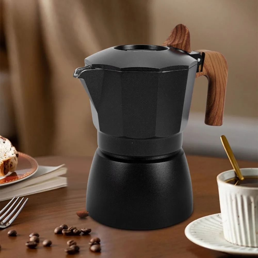 Aluminum Alloy Stovetop Coffee Maker Double Valves 2 Cup Capacity Moka Pot 100ml Volume High Pressure Extraction