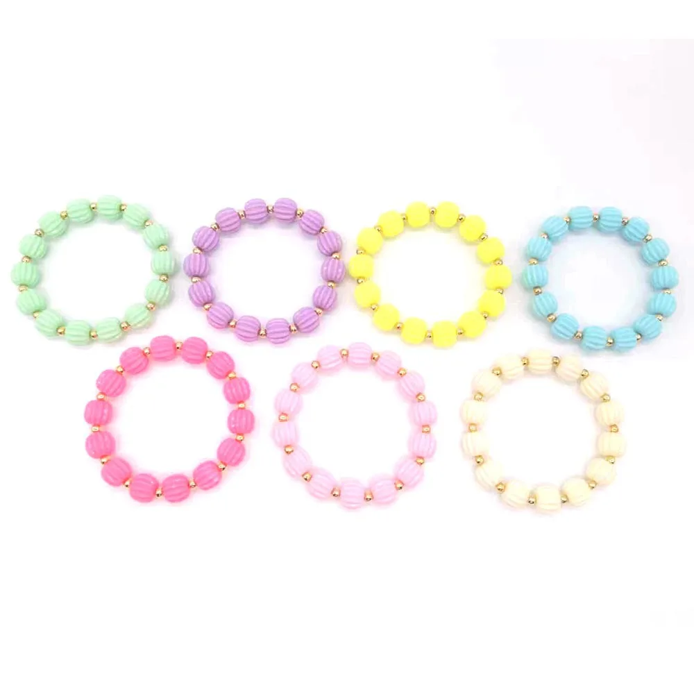 fashion Children\'s Candy Color Pumpkin Lantern Single Circle Bead Bracelet Simple and Fashionable Halloween Bracelet for kid