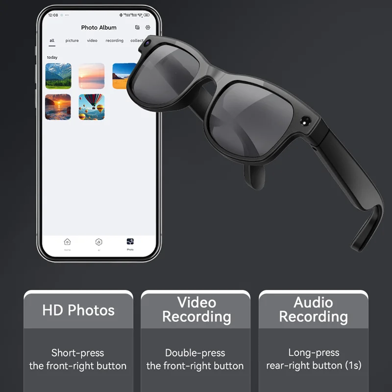  النظارات الذكية تسجيل فيديو AI صور 800 واط بكسل التعرف على الإجابة ترجمة الموسيقى مكافحة الضوء الأزرق نظارات مقاومة للماء #2