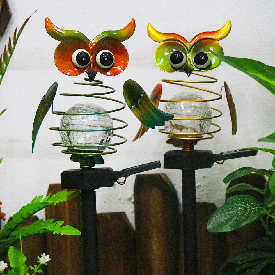 

Solar Powered Courtyard Lawn Light Iron Spring Owl Plug-In Light Creative And Personalized Landscape Light