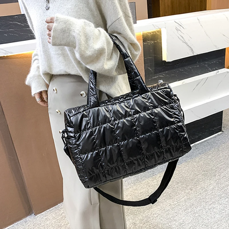Yogodlns Luxus Raum Gepolsterte Baumwolle Handtasche Große Kapazität Schulter Tasche Wasserdichte Nylon Tasche Reise Unten Umhängetasche Geldbörse Bolsa – Detail 8