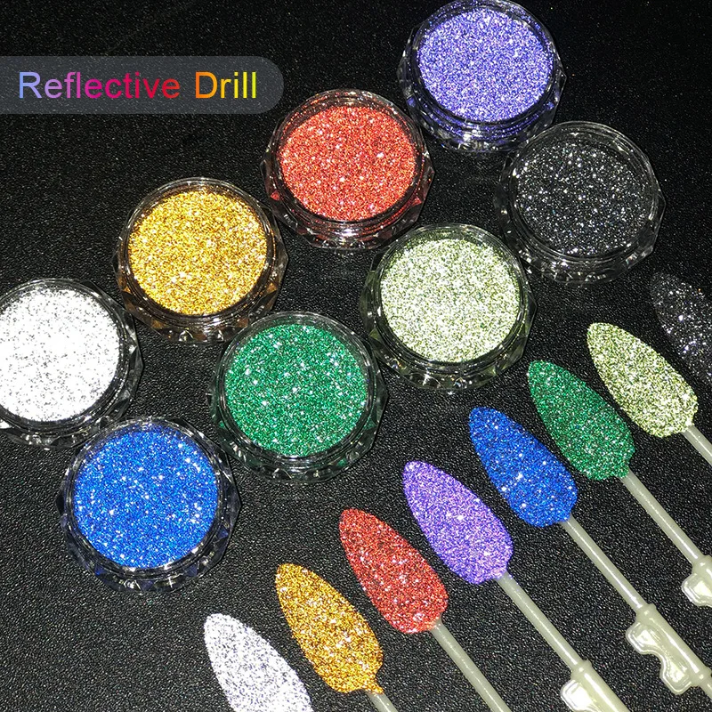 1Pc Reflective Nail Glitter Powder  Crystal Rhinestones Sequins Chrome Pigment Dust Iridescent Glass Micro Drill Nail Powder