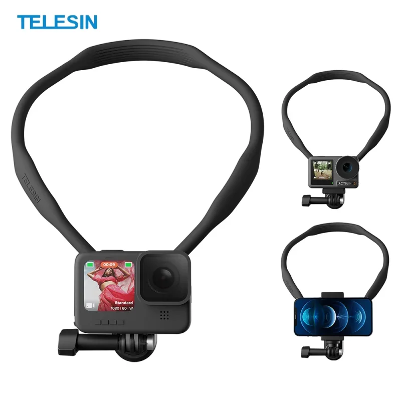 

TELESIN Silicone Neck Mount for Phone GoPro Hero 13 12 11 10 9 DJI OSMO Action 4 3 Insta360 X4 Ace Pro Action Camera Accessories