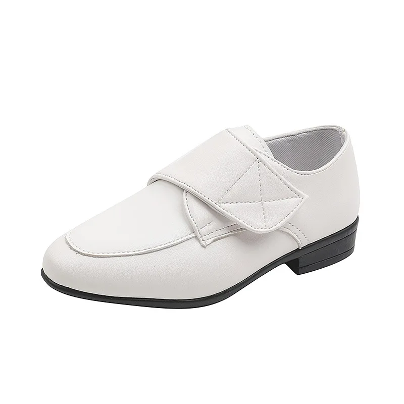 Scarpe in pelle per feste di matrimonio con punta a punta per bambini Hook & Loop Casual Boys Classic Versatile mocassini per adolescenti con tacco