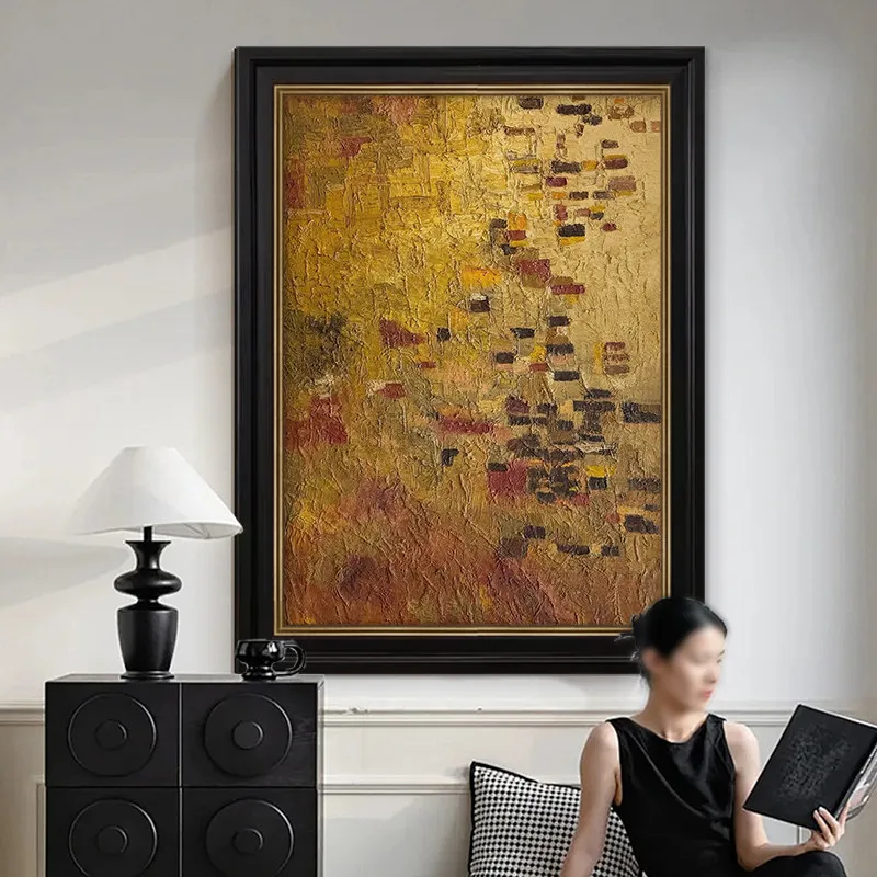 LMM light luxury pure hand-painted oil painting texture living room American entrance abstract hanging painting