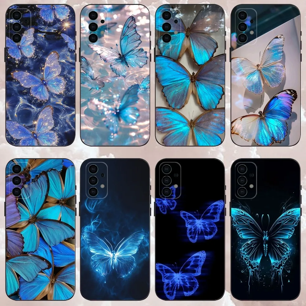 

Blue Butterfly Beautiful Wing Phone Case For Samsung Galaxy A13,A21s,A22,A31,A32,A52,A53,A71,A80,Soft Black Shell