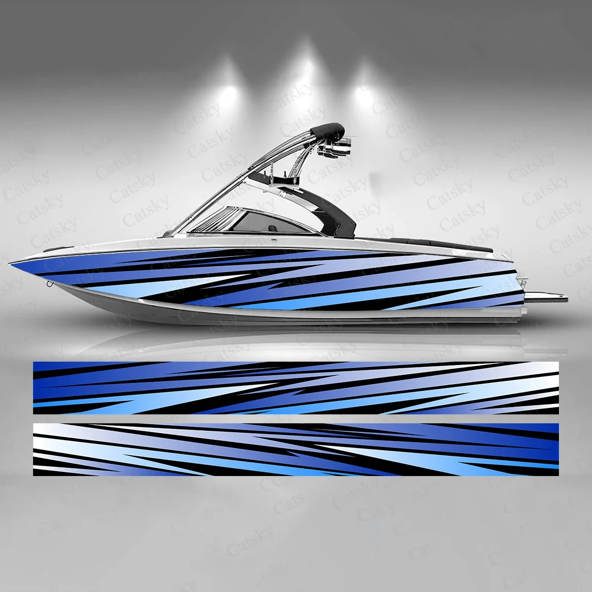 Classic Blue Stripes Boat Sticker Fashion Custom Fish Boat-Sticker Vinyl Waterproof Boat Wrap Graphic Boat Wrap Decal