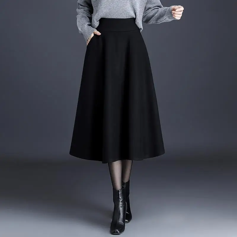 Black Simplicity Loose A-line Skirt Autumn New Solid All-match Plus Size Vintage Skirts Casual Elegant Office Women Clothing