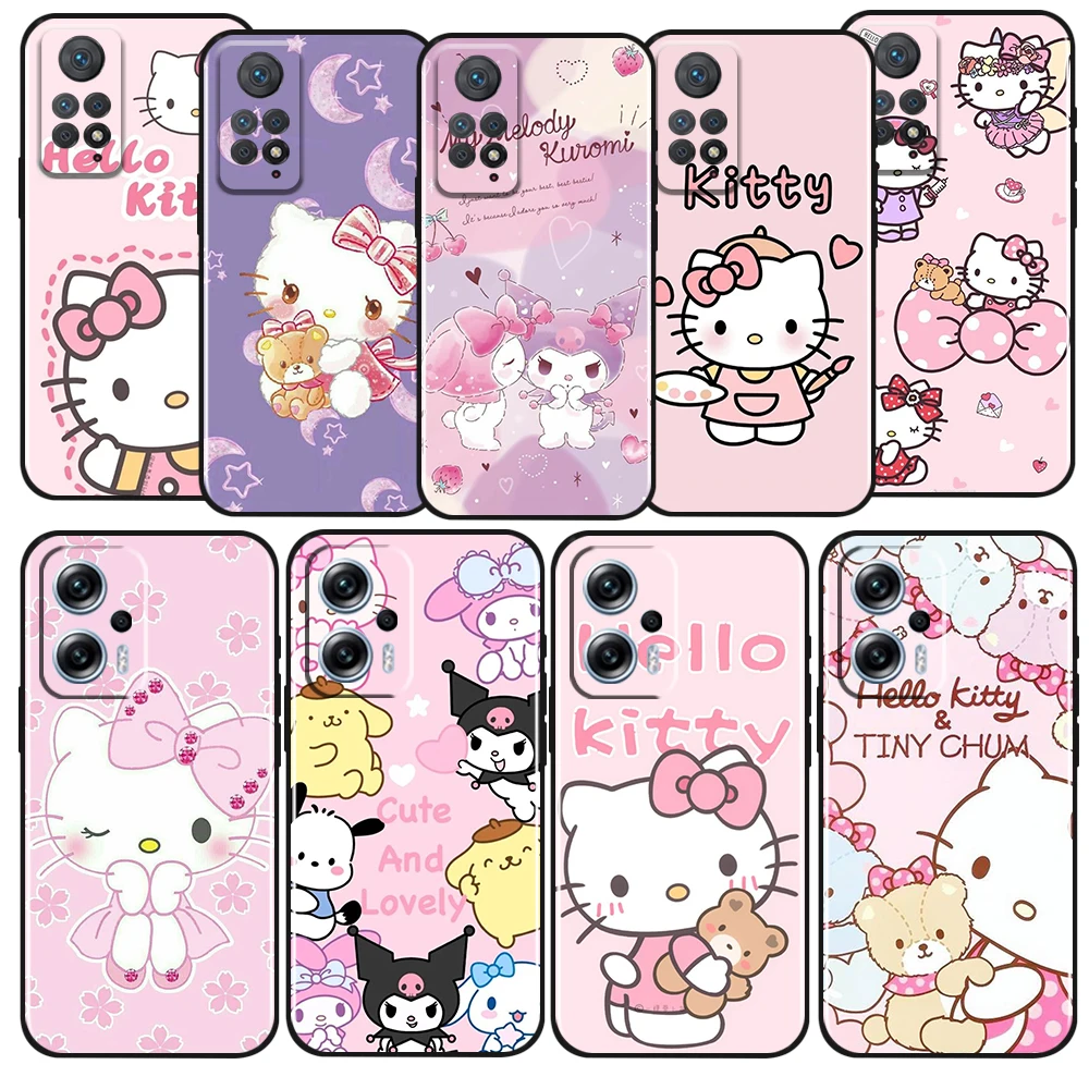 Anime HelloKitty For Xiaomi Redmi Note 12 11 11T 10 9 8 7 6 5 4 Pro 5G 4G Silicone Soft Shockproof Black Phone Case Coque Capa