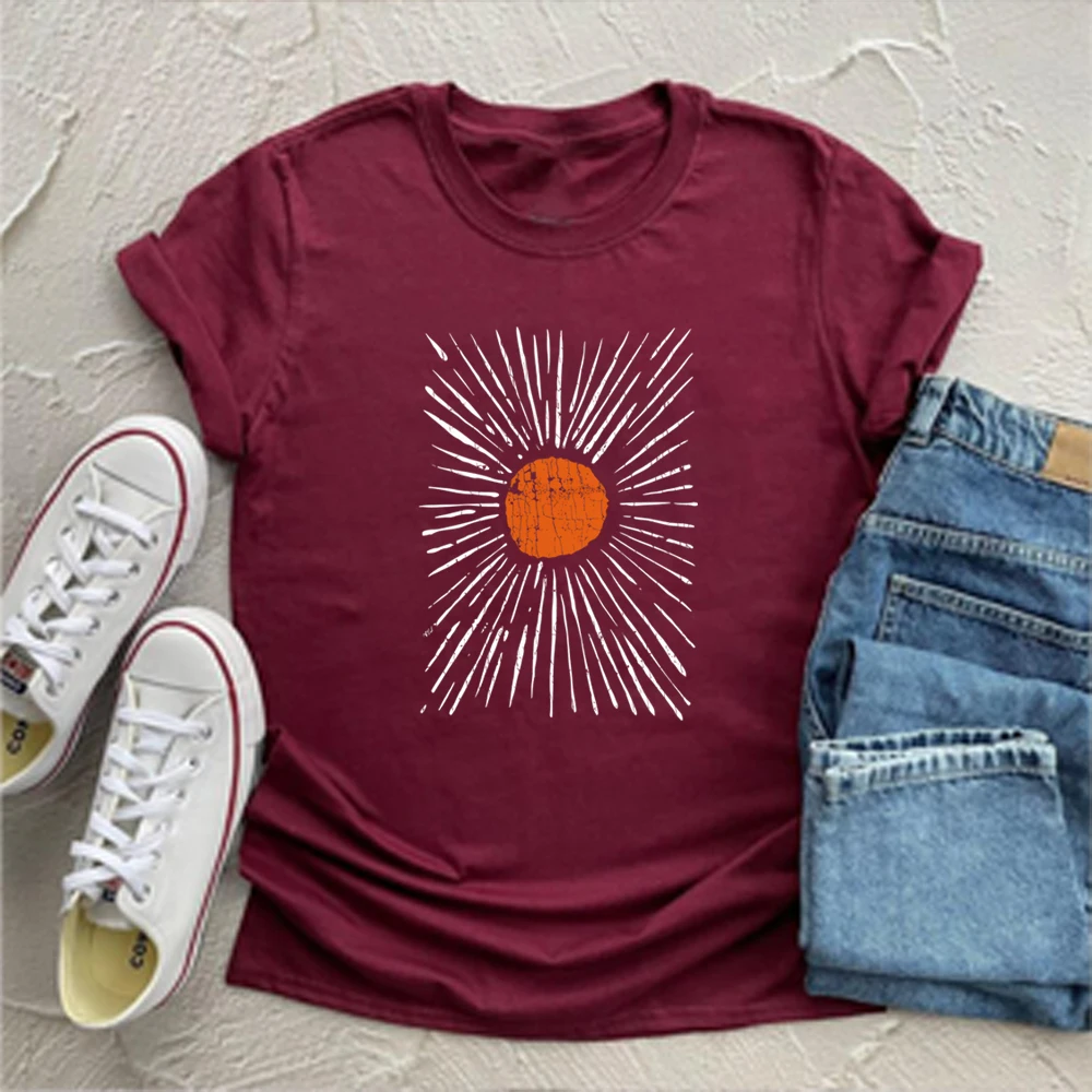 Sunburst Vintage Comfort Kleuren T-Shirt Kledingstuk Geverfd Met Korte Mouwen Shirt Retro Boho Shirts Unisex Lente Kleding