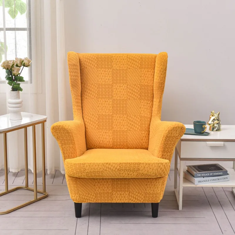 

Elastic Block Wingback Sofa Covers 2Pcs/Set Europe America Jacquard Wing Chair Cover Elegant Armchair Slipcover Non Slip