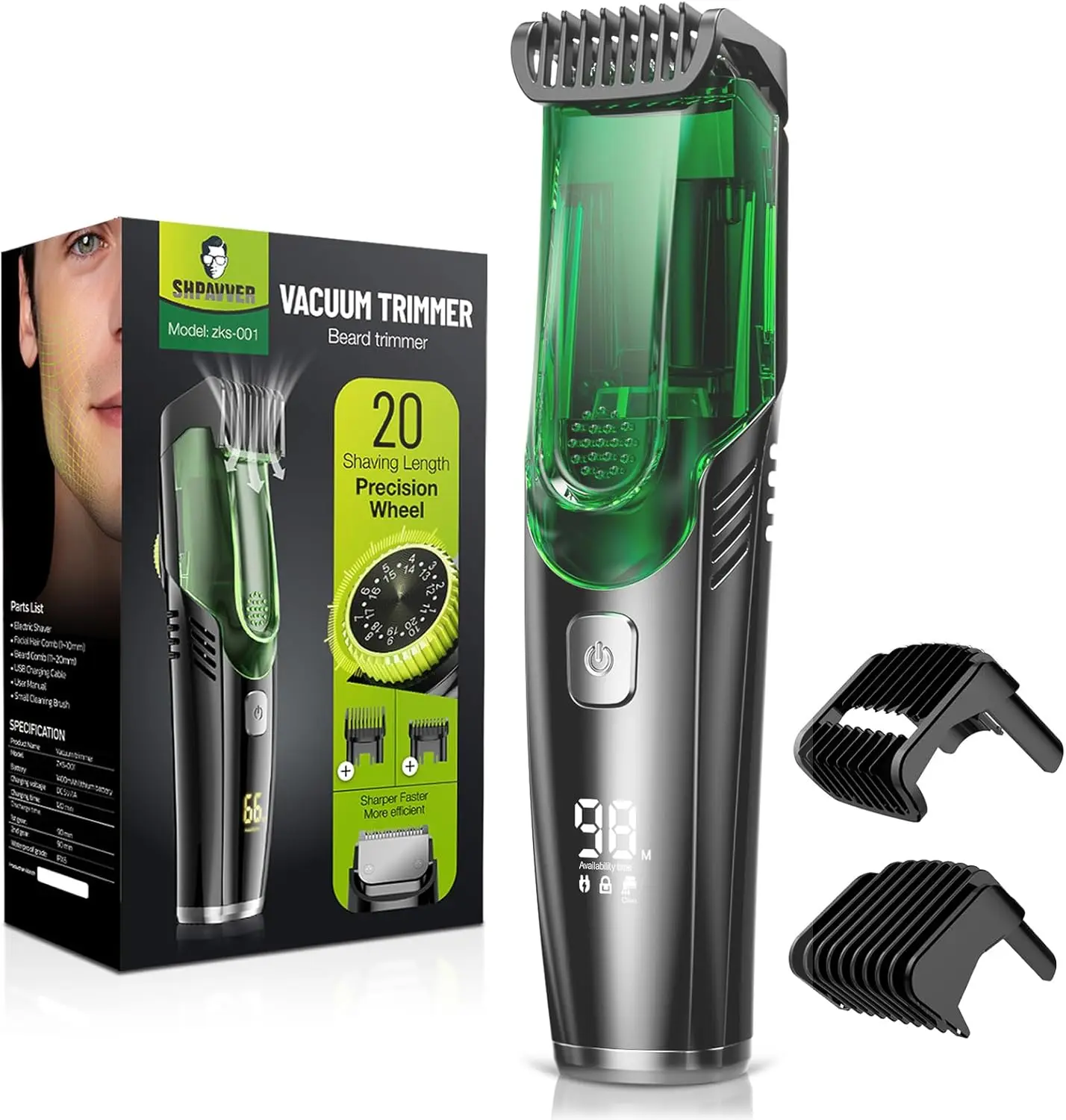 

Men's Vacuum Beard Trimmer: IPX7 Waterproof, Rechargeable, Adjustable Lengths for Mess-Free Grooming