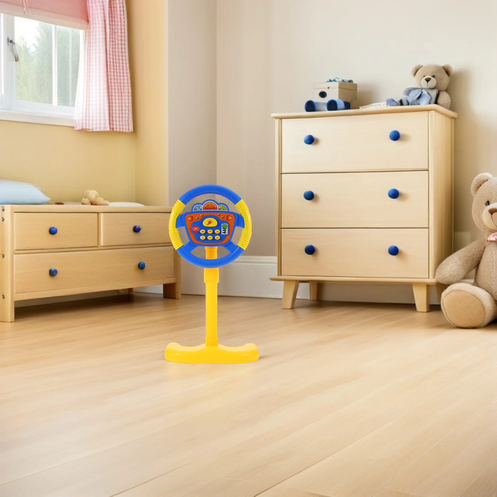 Volante infantil simulado, fácil aderência, plástico durável, uso interno e externo, simulador de música, brinquedo