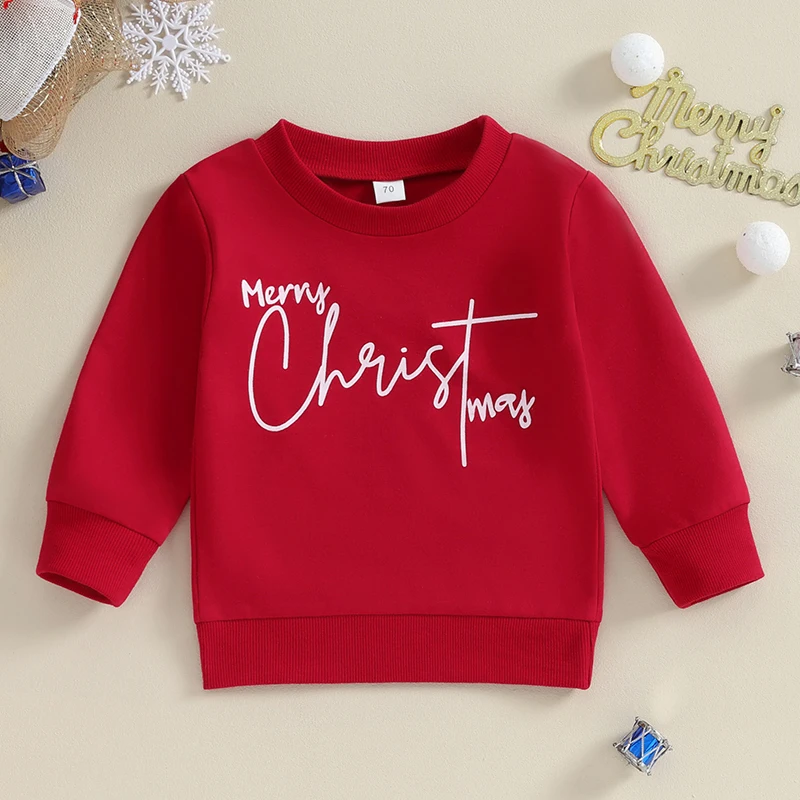 Cute Infant Holiday Hoodies Cozy Crewneck Jumper Festive Winter Sweaters Kids Xmas Outfit Warm Pullover Sweatshirt