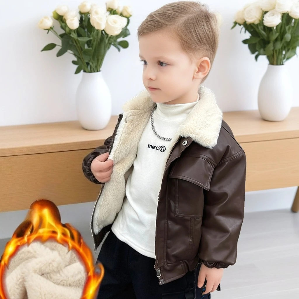 

Кожаная куртка для мальчиков, зимняя толстая теплая шуба из искусственного меха для детей, крутая ветрозащитная верхняя одежда, повседневная школьная одежда для мальчиков-подростков 12 13 лет