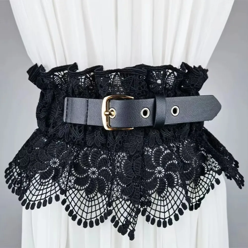 

Vintage Solid Color Lace Cummerbunds Elastic Slimming Corset Belt Waist Corset Adjustable Pin Buckle Wide Waistband Wedding