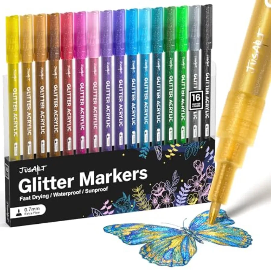 

Colors Glitter Markers, Glitter Paint Pens, Acrylic Paint Markers Shiny Shimmer Pens for Adults DIY Crafts, Card Making, Drawin