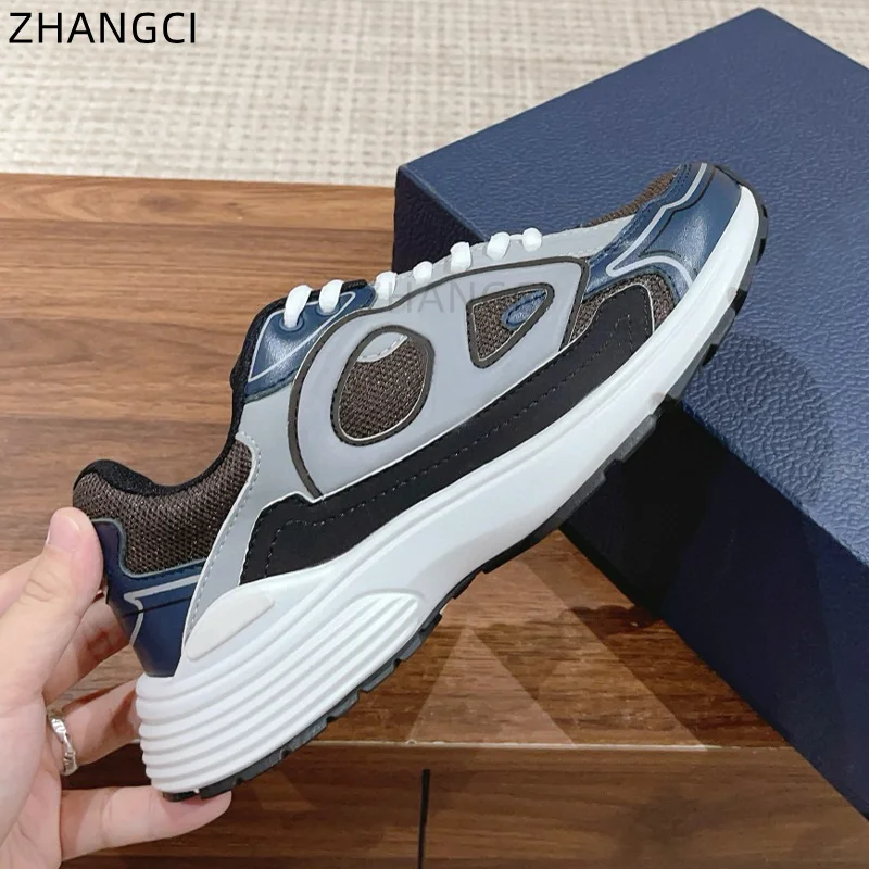 2024 high quality luxury designer leather stitching mesh casual breathable lovers shoes fashion sports lightweight non-slip