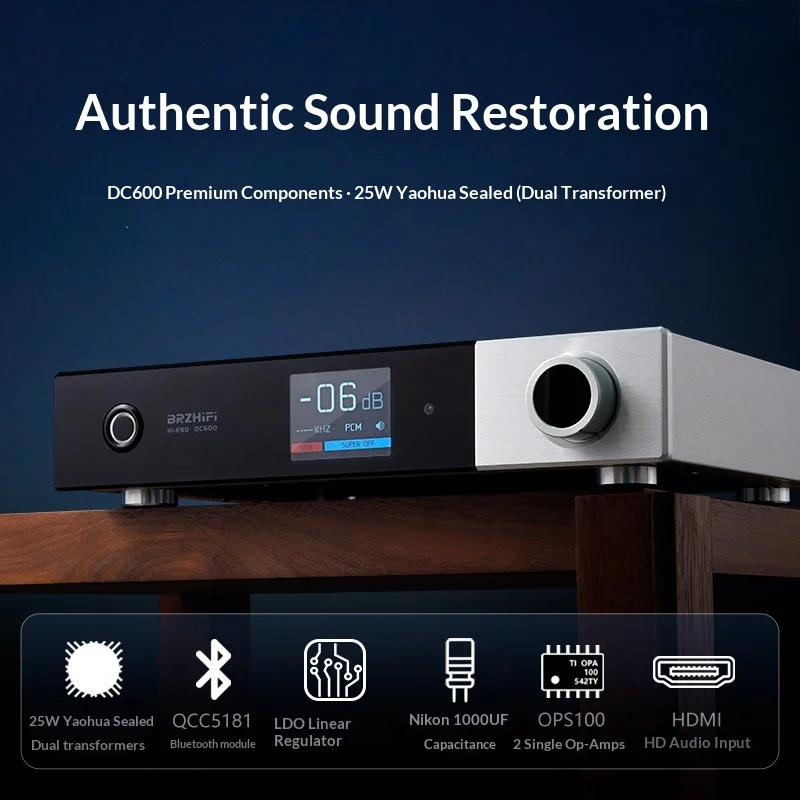 BRZHIFI DAC-DC600 Multi-Function Digital To Analog Audio Decoder DAC Support Optical Coaxial HiFi Lossless Audio Decoder