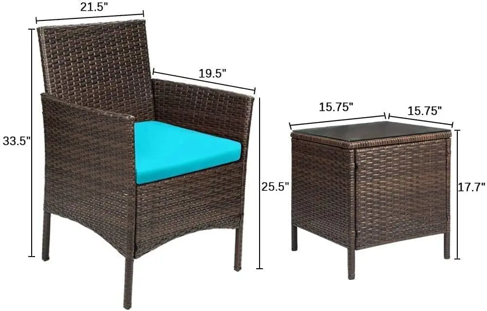 Set di mobili per veranda da Patio 3 pezzi sedie in vimini PE Rattan con tavolo set di mobili da giardino per esterni