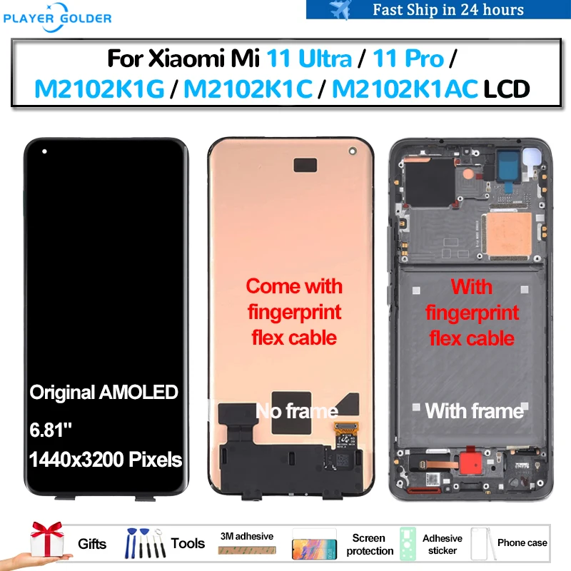 

Original AMOLED For Xiaomi Mi 11 Ultra 11 Pro M2102K1G M2102K1C Pantalla lcd Display Touch Panel Screen Digitizer Assembly Parts