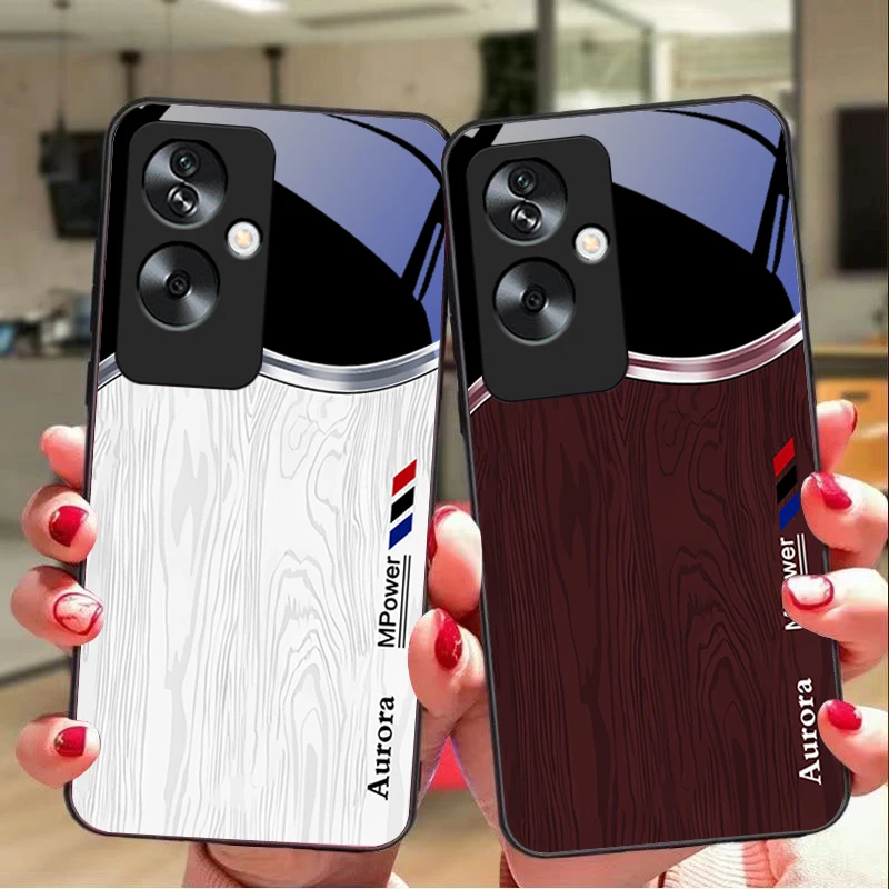 Advanced wood grain For Oppo A79 5G 58 78 74 60 4G Reno 11F Realme GT 6 11 Note 50 10 C55 X2 Tempered glass black phone case