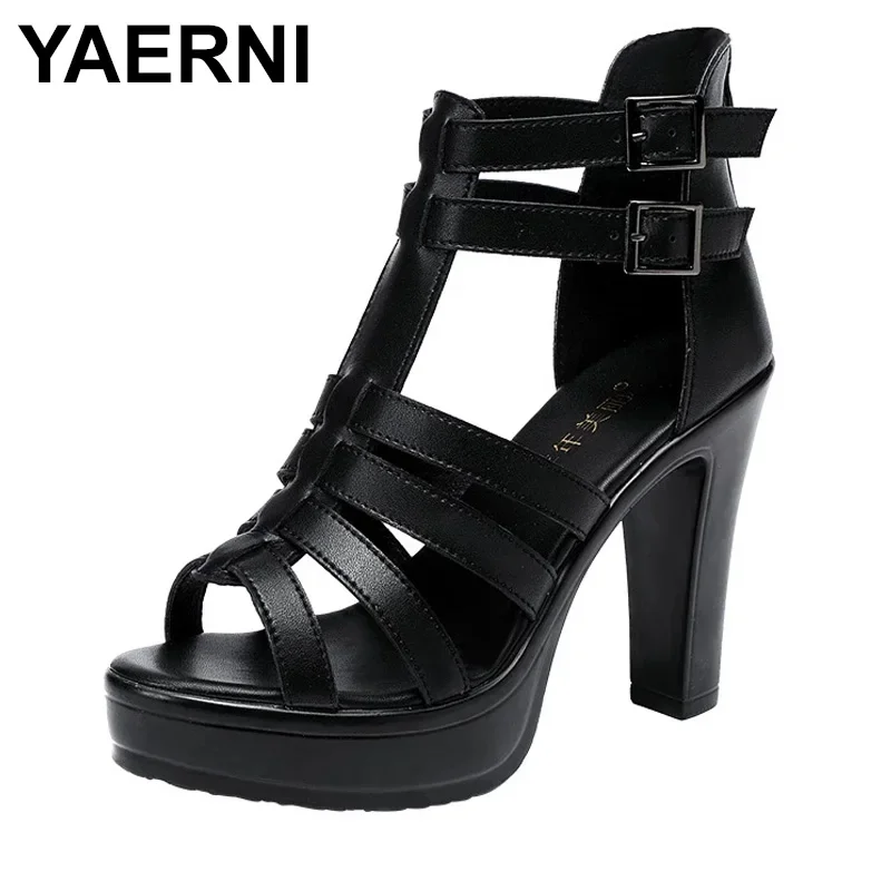 YAERNI Roman Sandals Open Toe Platform Female Sandals Women\'s Shoes Ladies High Heels Sandal Woman Office High Heel Shoes 32-43