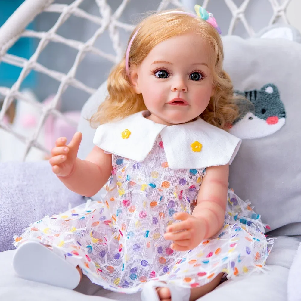 

55CM Hand-detailed Painting Full Body Silicone Reborn Toddler Princess Girl Sue-Sue with Rooted Brown Hair Waterproof Toy Bebe